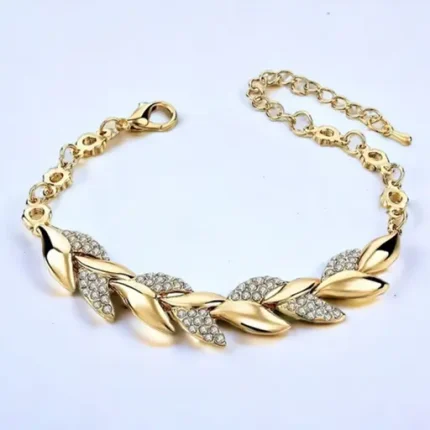 Luxury Love Braided Leaf Bracelet Charm Crystal Wedding Bracelets